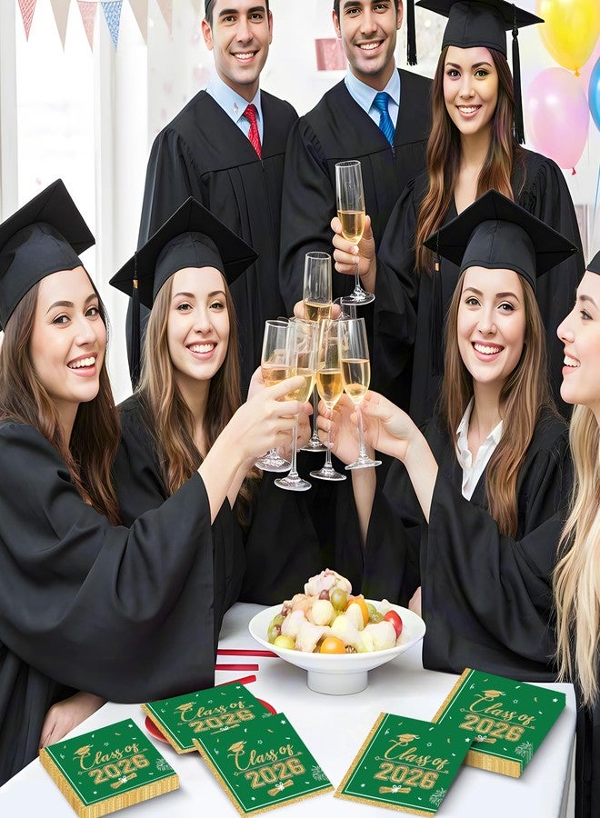 PERFQU 50 Pcs Graduation Napkins Class of 2026 - Green Gold Congrats Grad Napkins Set, 3-Ply Disposable Graduation Luncheon Dinner Party Paper Napkins for Graduations Party Supplies Table Decoration - Image 2
